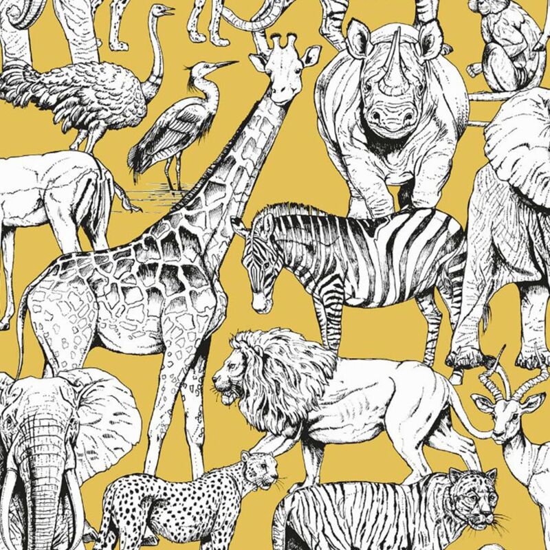 

Papel pintado Jungle Animals Jaune ocre - Negro - Kids At Home