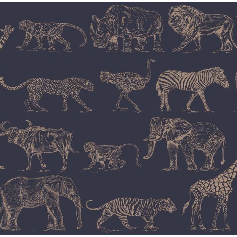 

Papel pintado Safari Midnight azul - Azul - Kids At Home