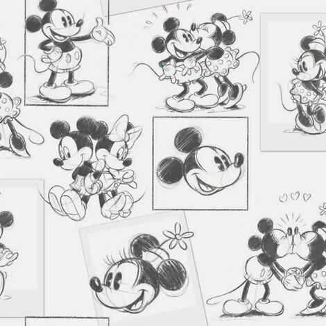 Kids at Home Papier peint Mickey and Minnie Croquis noir et blanc Noordwand - N/A