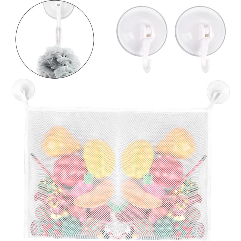 Image of ZVD - Kids Bathroom Toys Storage Bag Polyester Mesh Strong Suction Cup Storage Bag with Hook