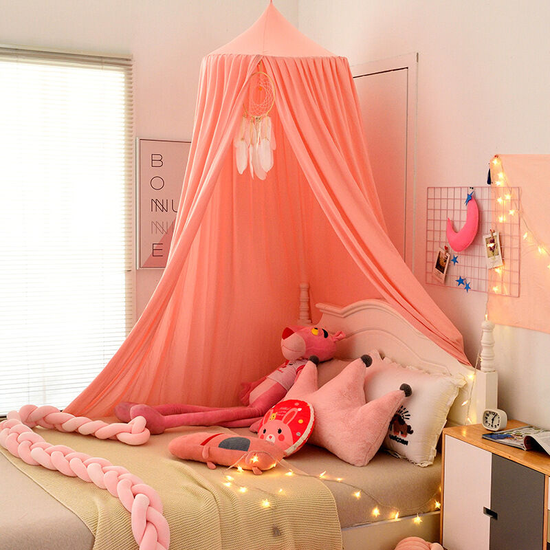 Kids Bed Canopy for Bedroom Round Dome for Baby Nursery Room Decorations Skin-friendly Cotton 2.5m (Bright pink)