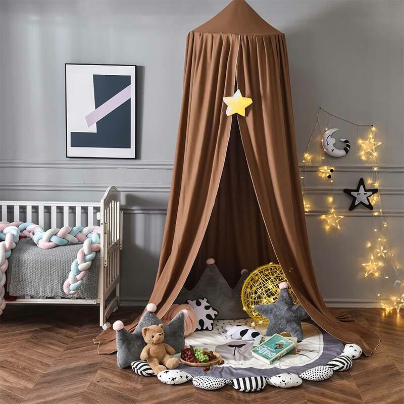 Kids Bed Canopy for Bedroom Round Dome for Baby Nursery Room Decorations Skin-friendly Cotton 2.5m (Brown)