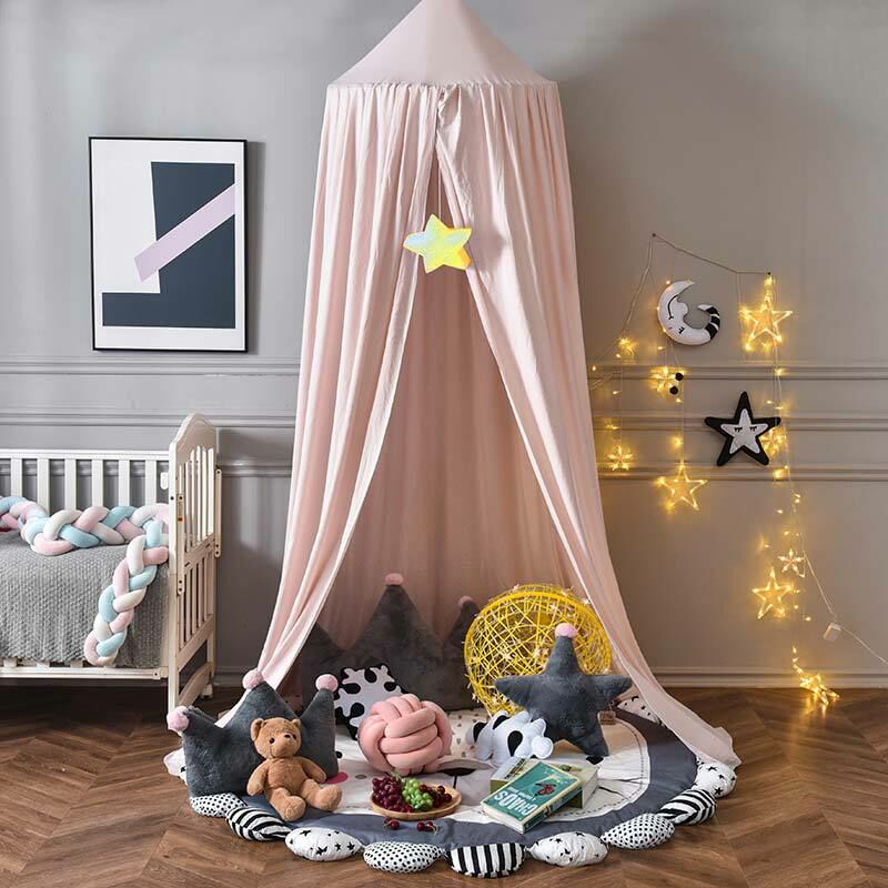 Kids Bed Canopy for Bedroom Round Dome for Baby Nursery Room Decorations Skin-friendly Cotton 2.5m (Light pink)
