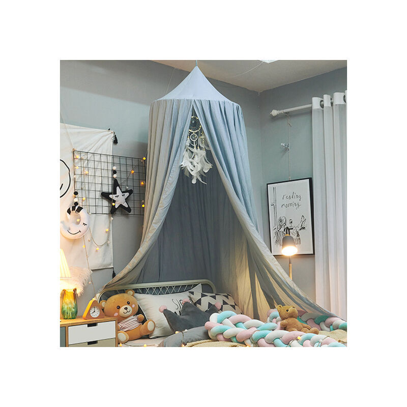 Kids Bed Canopy for Bedroom Round Dome for Baby Nursery Room Decorations Skin-friendly Cotton 2.5m (Pale blue)