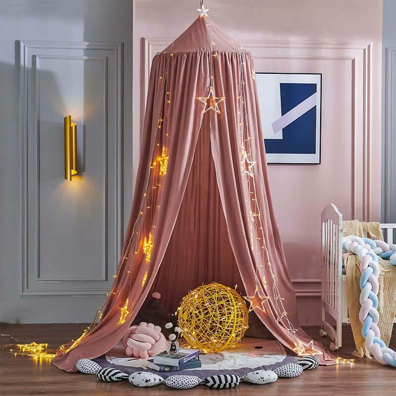 Kids Bed Canopy for Bedroom Round Dome for Baby Nursery Room Decorations Skin-friendly Cotton 2.5m (Rose Pink)