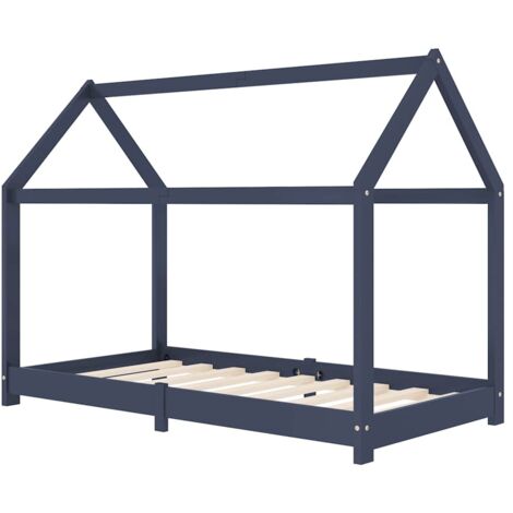 Kids Bed Frame Grey Solid Pine Wood 80x160 cm vidaXL