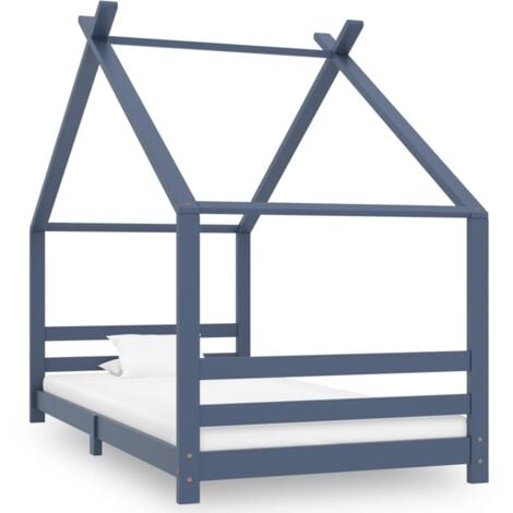 Kids Bed Frame Grey Solid Pine Wood 90x200 cm