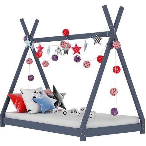 Kids Bed Frame Grey Solid Pine Wood 70x140 cm