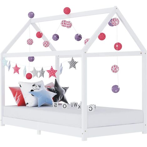 Kids Bed Frame White Solid Pine Wood 90x200 cm vidaXL