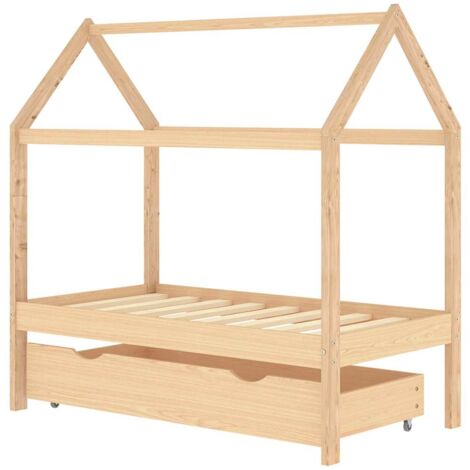 Kids Bed Frame with a Drawer Solid Pine Wood 70x140 cm vidaXL