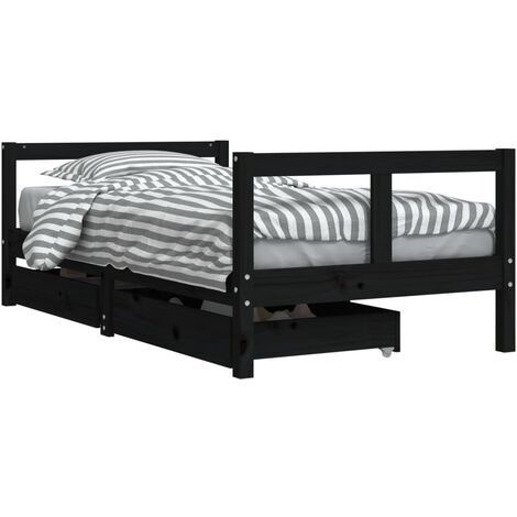 Kids Bed Frame with Drawers Black 80x160 cm Solid Wood Pine vidaXL