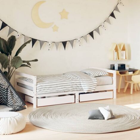 Kids Bed Frame with Drawers White 80x160 cm Solid Wood Pine vidaXL