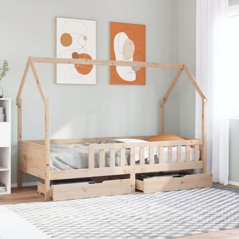 Kids Bed Frame with Drawers without Mattress 90x190 cm Single Solid Wood vidaXL