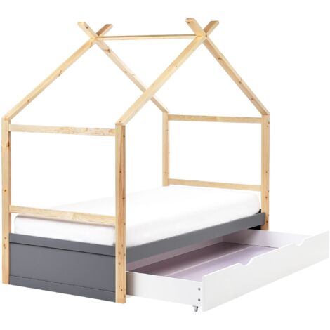 Kids Bed House Pine Wood ORGEVAL 90 x 200 cm (EU Single) with Storage Grey