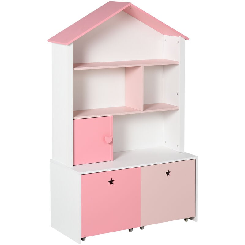 Kids Bookshelf Chest w/ DrawerWheels Baby Toy Organiser Storage Cabinet Pink
