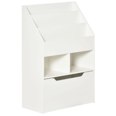 Kids Bookshelf, Toy Organiser, with Storage Drawer, Wheels - White