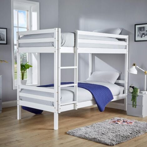 Kids Bunk Bed White Painted Pine Single Slatted Base Childrens Bedroom Furniture
