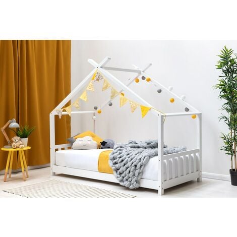 CRAZYPRICEBEDS Kids Canopy White Wooden House Bed Frame Single 3ft