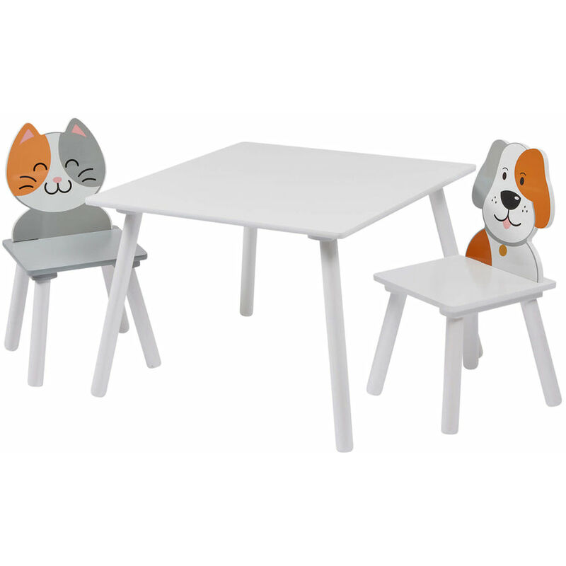 Kids Cat and Dog Table and Chair Set - White and Grey