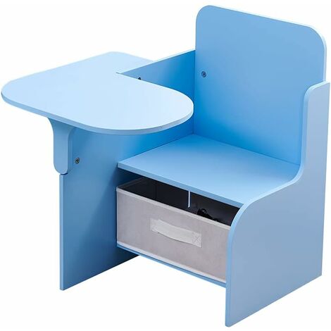 Kids Chair Desk with Storage Basket, Kids Chair with Table Attached, Children Deskchair Small Training Chair with Writing Pad for Home Classroom (Blue)
