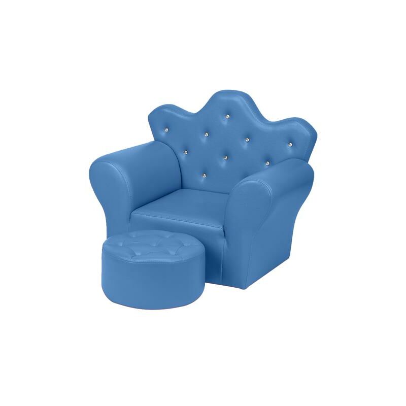 Kids Children Sofa Seat Armchair Lounger Couch Furniture with Footstool - Blue - Blue