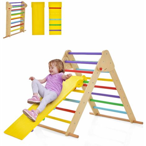 Kids Climbing Triangle Set Foldable Climbing Triangle Ladder W/ Reversible Ramp