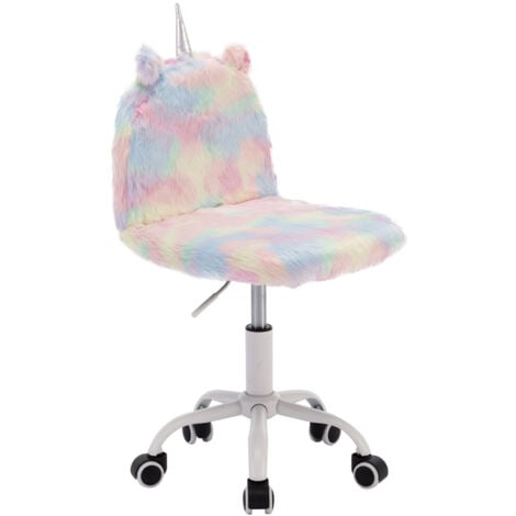 Kids Desk Chair in Faux Fur Swivel Task Chair with Unicorn-shaped Backrest Height Adjustable for Children Reading Studying, Unicorn, Wahson