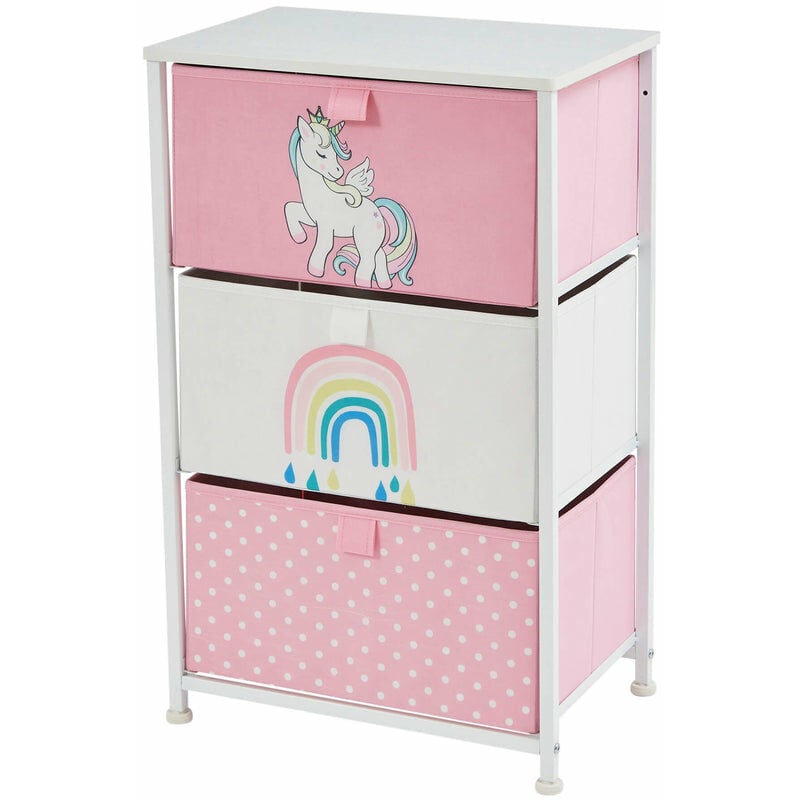 Kids Unicorn 3 Drawer Storage Unit - Pink and White