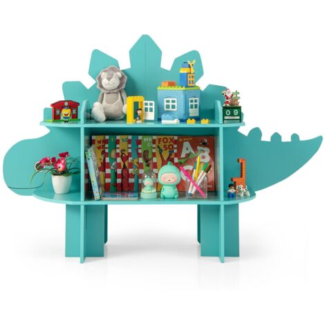 Kids Dinosaur Bookcase 2-Tier Toy Storage Organizer Wooden Bookshelf