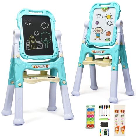 Kids Double Sided Easel Height Adjustable Standing Drawing Board with Storage
