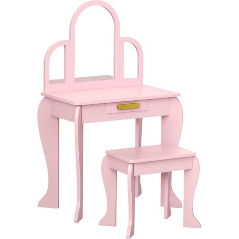 Kids Dressing Table Set, with Mirror and Drawer - Pink