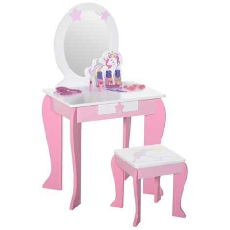 Kids Dressing Table with Mirror, Stool, Pink