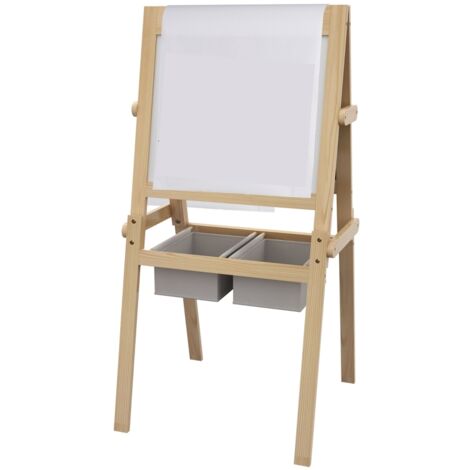 Kids Easel with Paper Roll, 3 in 1 Art Easel for Toddlers, Double-Sided Kids Whiteboard Blackboard with Storage Baskets for Ages 3-6 Years - Natural Wood Finish