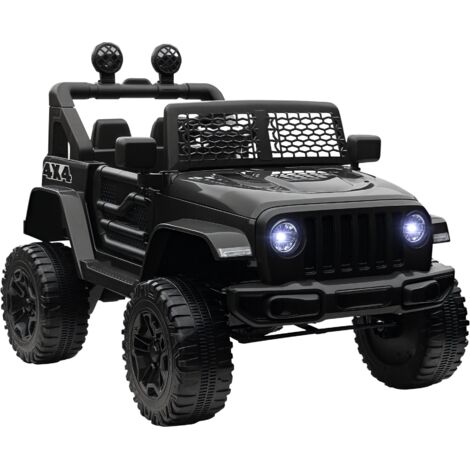 Kids Electric Ride On Car 12V Off Road Toy with Parental Remote Control 2 Motors Horn Lights Suspension Wheels for 3-6 Years Old Black