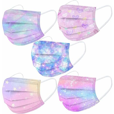 Kids Face Mask 50pcs Starry Sky Gradient Colorful Imprimé Design Back to School Supplies 3ply Breathable & Confortable pour les enfants
