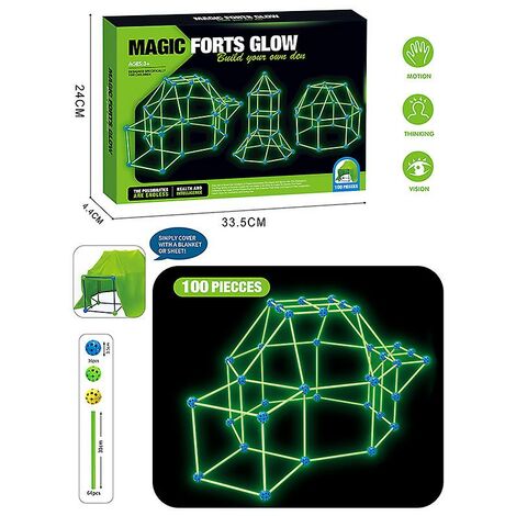 Kids Fort Building Châteaux Tunnels Tentes Kit 3d Glow In The Dark(c)