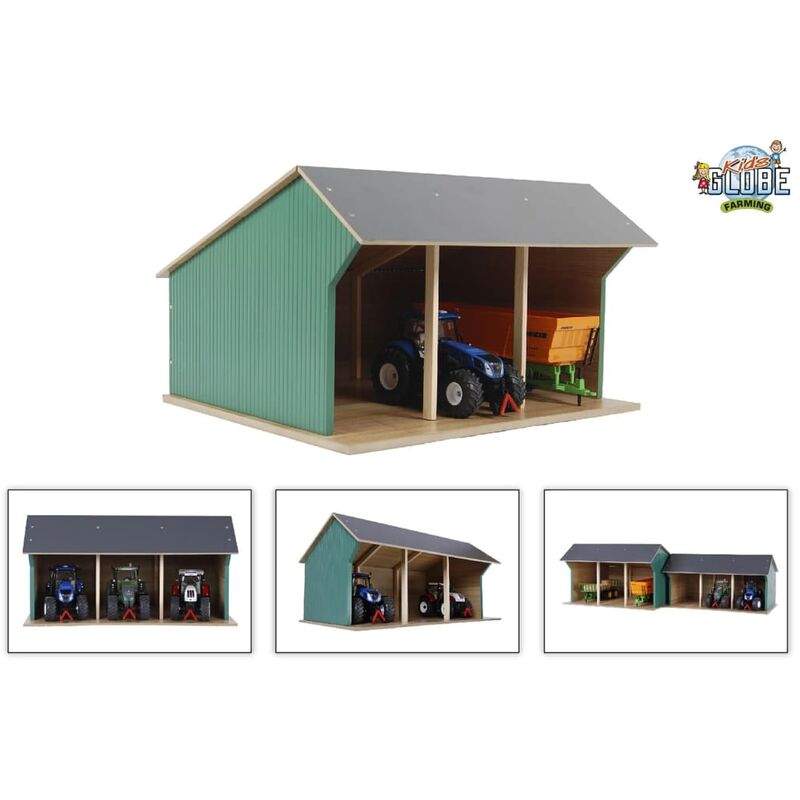 

Kids Globe - Cobertizo de granja de tractores pequeño 1:32 madera 610192 - Verde