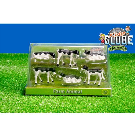 fressend Maße 6x10 cm Kids Globe Kühe schwarz/weiß 12 Stück liegend stehend 