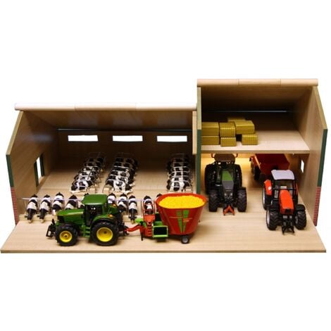 Kids Globe Kuhstall Viehstall mit Schuppen 1:32 für Kids Globe Spielzeug Bauernhof Schuppen Traktor Garage