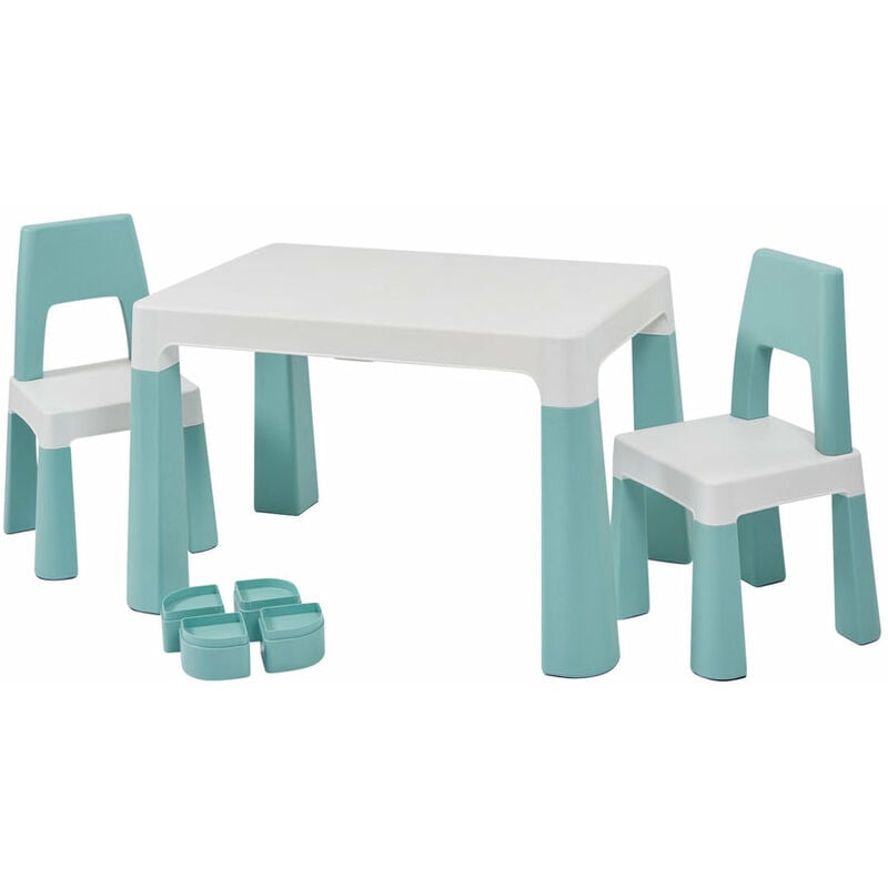 Liberty House Toys - Kids Height Adjustable Table and 2 Chair Set, White and Green - Green and White