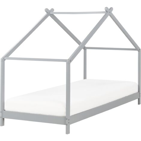 Kids House Bed Pine Wood EU Single Size 3ft with Slatted Base Grey Orlu