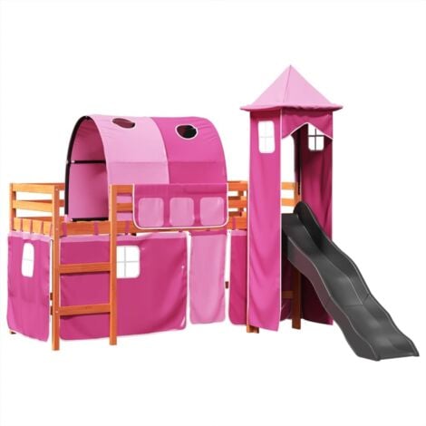 Kids' Loft Bed with Tower Pink 80x200 cm Solid Wood Pine vidaXL