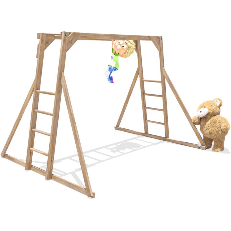 Dunster House Kids Wooden Monkey Bars with Pressure Treated Timber Wooden Climbing Frame uk