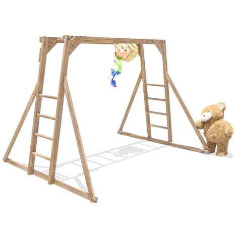 wooden climbing frames with monkey bars