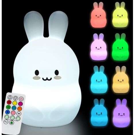 Kids Night Light Rabbit Lamp Soft Silicone Bedside Lamp 9 Colors Rechargeable Remote Control LED Night Light for Gift/Office/Bedroom/Living Room/Outdoor