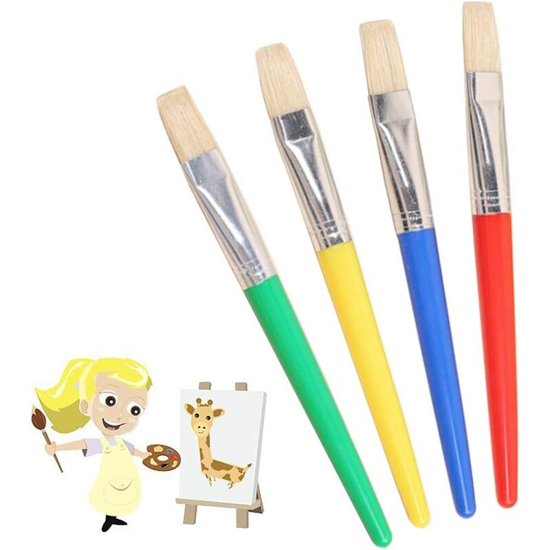 Mimiy - Kids Paint Brushes, 4 Pcs Childrens Paint Brushes Set Flat Tip Painting Brushes Starter Set