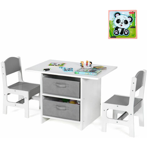 Kids Play Table & 2 Chairs Set Children Activity Desk Sets w/ Removable Baskets