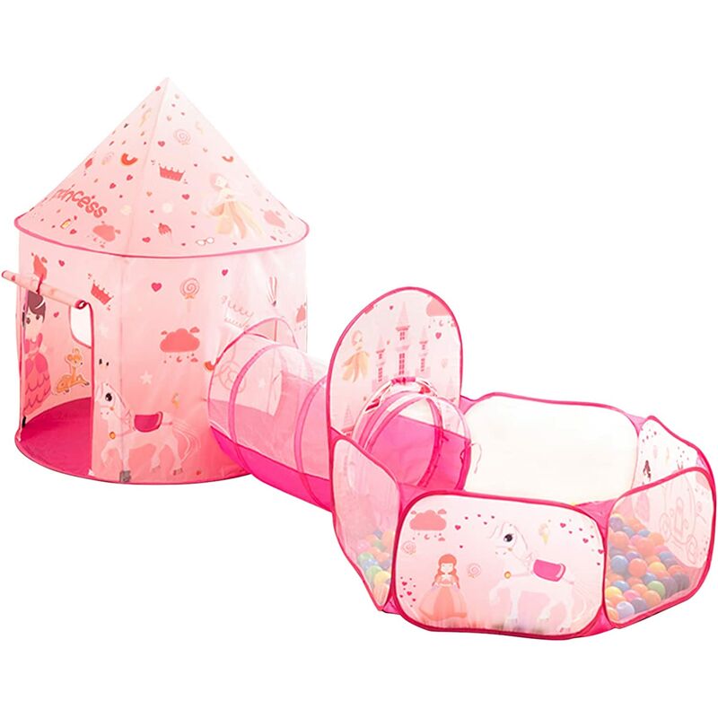 Kids Play Tent, Baby Tunnel and Ball Pit Pop Up Children's Tent Suitable for Indoor and Outdoor Use for Boys and Girls(Pink)