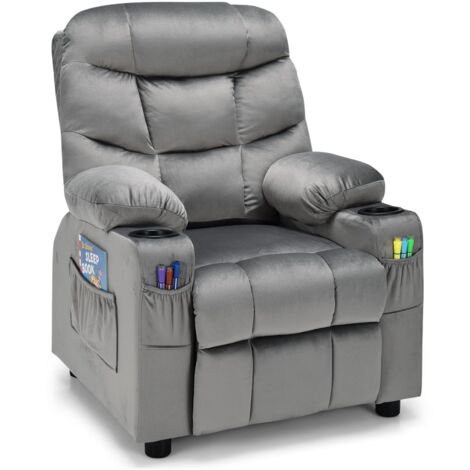 Kids Recliner Chair Velvet Adjustable Sofa Chair Gaming Lounge Chair-Grey
