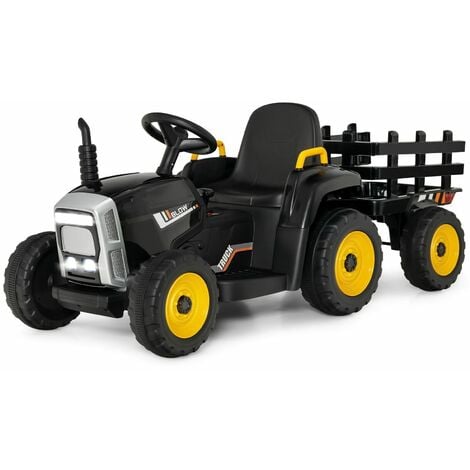 Kids Ride on Tractor and Trailer 12V Electric Toy Car w/Light & Music Detachable